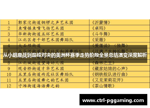 从小组鏖战到巅峰对决的美洲杯赛季走势阶段全景总结演变深度解析